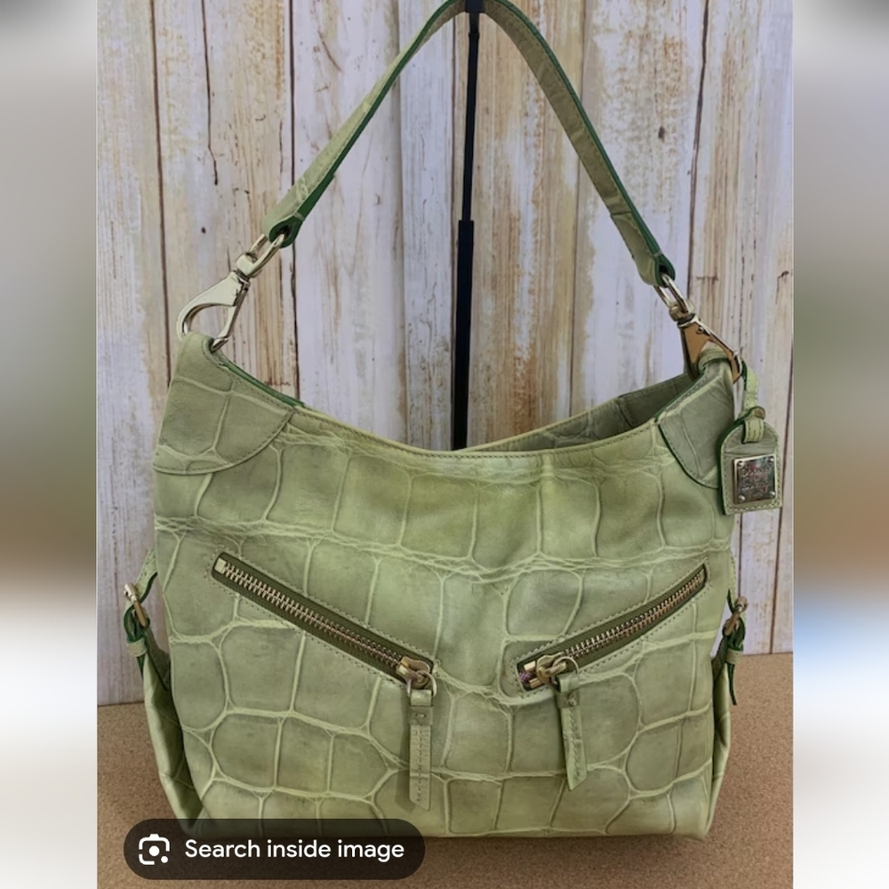 Dooney And Bourke Vintage Cinzia Hobo Bag Croc Embossed Leather Pistachio